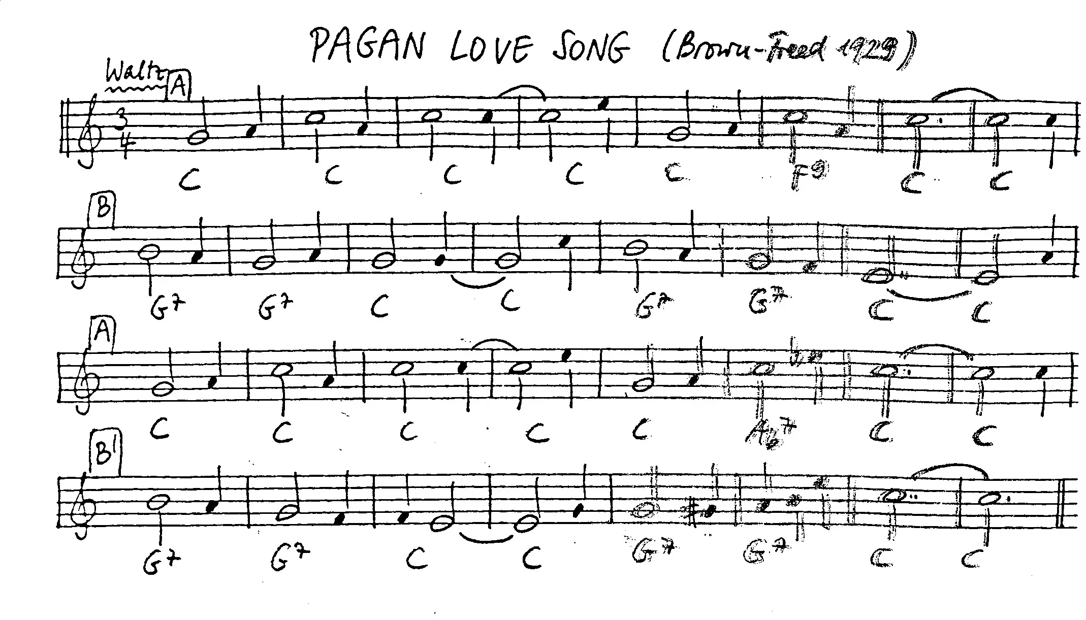 pagan love song free jazz leadsheet - Courtesy of the Jungle Jazz Band